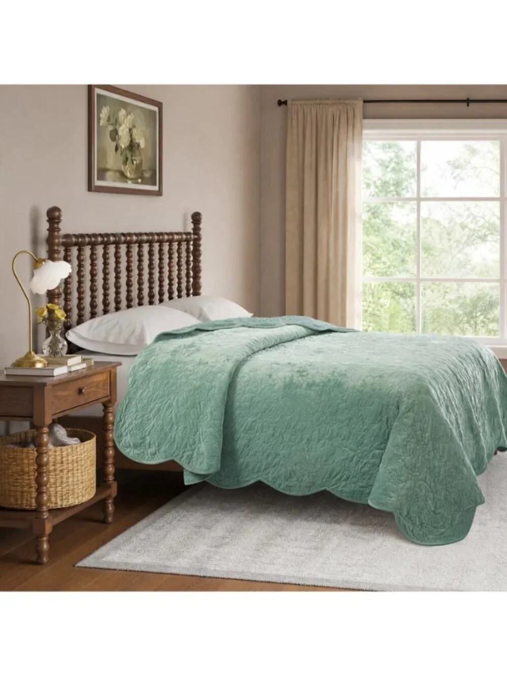 The Pioneer Woman Home Green River Cottage Eloise Floral 100% Poly Velvet Quilt